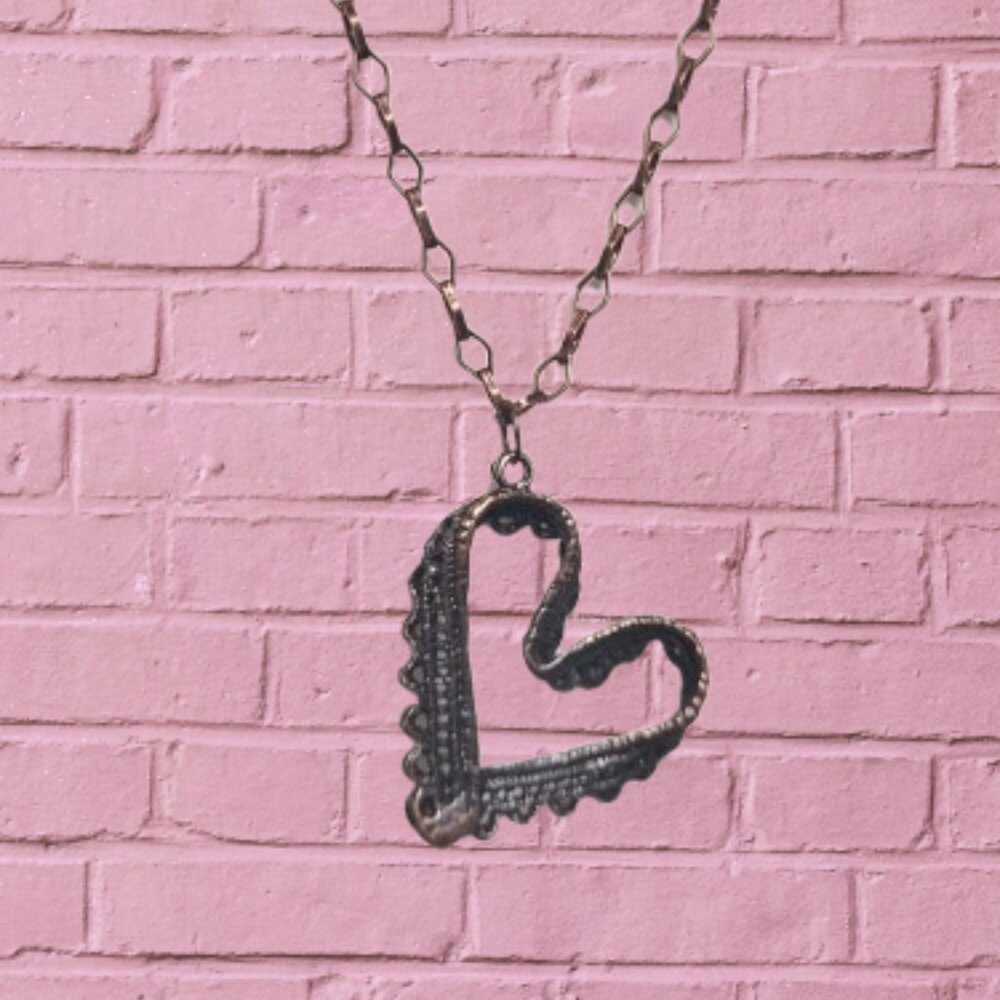 Bronze Brown Black Copper Vintage Heart Necklace with Copper Chain